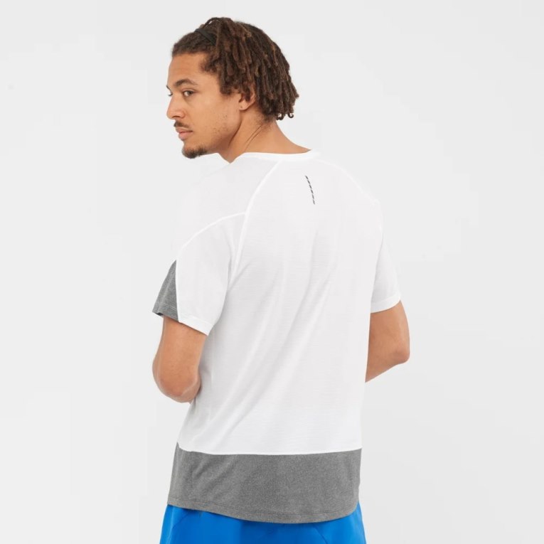 White / Grey Salomon Cross Run Short Sleeve Men's T-Shirts | IE WI7489